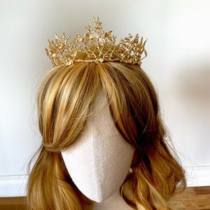 Wedding hair accessory - forest themed gold tiara with crystals